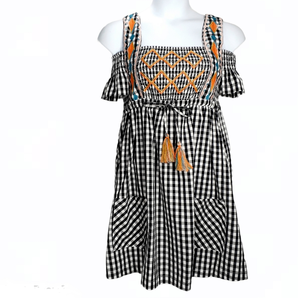Sand & Spirit Dress Cold Shoulder Gingham Cottagecore Size M